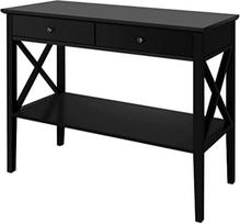 Konsolinis stalas, juoda vintažinė konsolinė sofa, 2 pakopų medinis įėjimo stalas, siauras šoninis sofos stalas svetainei, prieškambariui ir miegamajam, 35D x 100W x 80H cm