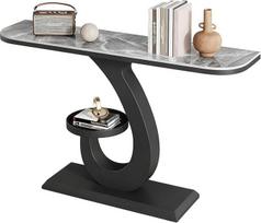 Konsolių staliukas Kompaktiškas prieškambario staliukas, stalviršis iš akmens ir metalinio rėmo, sofos staliukas fojė, prieškambaryje ir svetainėje (juoda C, 150 cm / 59 coliai)