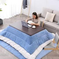 Kotatsu stalas su šildytuvu ir antklode, japoniškas Kotatsu stalas su futono kilimėlių šildytuvu, 4 vnt., Kotatsu stalas su futono kilimėlių šildytuvu (spalva: ruda-B, dydis: 120x80x45 cm) (mėlyna)