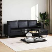 L-förmiges Sofa 3-Sitzer Kunstleder Schwarz Eckcouch Sitzgruppe mit Verstellbarer Chaiselongue und strapazierfähiger Bezug für das Wohnzimmer