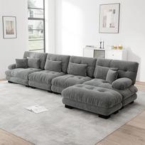 Laidinė sofa-lova 4 žmonėms, didelė sofa, sofa, modulinė kampinė sofa, L formos sofos komplektas svetainei, 4 sėdimų vietų patogios debesų sofos su kilnojamu ottomanu, "pasidaryk pats" derinys (pilka)