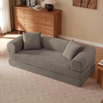 LANOX sofa lova iš velveto, sulankstoma grindų sofa, daugiafunkcinė 3 vietų sofa su miego funkcija, tatamio sofa lova svetainei ir miegamajam, Taupe | Sofa be kaulų
