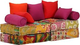 LAPOOH 244985 2-vietė modulinė "Pouf Patchwork" audinio sofa Maža sofa Miegamojo sofa Paauglių kambarys Relaksacinė sofa
