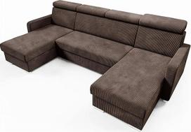 LIKMA Šokoladinė kampinė sofa "Mako" U formos 274 x 165 cm su miego funkcija (254 x 125 cm) Kampinė sofa su lovos dėže ir reguliuojamais galvos atlošais Gyvenamasis kraštovaizdis Sofa su laikymo vieta Minkšta