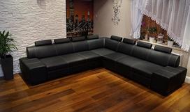 London II RE 8z Tikros odos kampinė sofa 302 x 302 cm Sofa-lova su lovos funkcija, lovos dėže ir galvos atlošais Tikra oda su dekoratyviniais dygsniais Kampinė sofa Didelis spalvų pasirinkimas