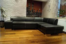 London II Tikros odos kampinė sofa 275 x 200 cm Sofa-lova su lovos funkcija ir lovos dėže Juoda tikra oda su dekoratyviniais dygsniais Kampinė sofa Didelis spalvų pasirinkimas