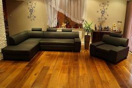 Londono natūralios odos kampinė sofa, 3 dalių, 200 x 260 cm, su foteliu, odiniai baldai, sofa-lova su lovos funkcija, lovos dėže ir galvos atlošais, juoda, natūralios odos kampinė sofa, didelė