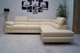 LTN Tikros odos kampinė sofa kreminė 275 x 225 cm Sofa-lova su miego funkcija, lovos dėže ir galvos atlošais Tikros odos kampinė sofa (275 x 225 cm kampas dešinėje)