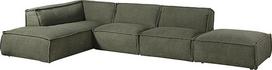 MASSIVMOEBEL24.DE "Ravenna" kampinė sofa iš poliesterio, įskaitant žalios spalvos taburetę - 100 % poliesteris | 285 x 220 x 79 cm | Retro stilius | Bouclé sofa Minkšta L formos sofa