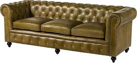 MASSIVMOEBEL24.DE Chesterfield 3 vietų sofa Tikra oda #303 Tikra Buffalo oda Žalia 216 x 82 x 75 cm su kniedėmis 3 vietų sofa Minkšta sofa