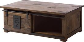 Massivmoebel24.de Geležinkelio #4007 Kavos staliukas iš medžio masyvo Mango mediena - rudai lakuota 120 x 70 x 45 cm 2 atviri skyriai su stumdomomis durelėmis Medžio masyvo staliukas TV staliukas Šalutinis staliukas