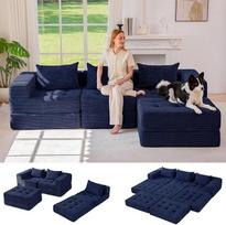 MAXYOYOYO modulinė kampinė sofa lova, sulankstoma sofa lova su sulankstomu miegamuoju ir pagalvėle, velvetinė siūtos pagrindo sofa be rėmo svetainei, miegamajam, svečių kambariui, nereikia surinkti