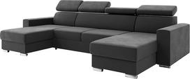 MEBLINI sofa-lova su lovos dėže - kampinė sofa su miego funkcija - sofa su poilsio funkcija ir galvos atlošais - U formos sofa - kampinė sofa - svetainės peizažas - Voss - 306 x 168 x 79 cm - tamsiai pilka