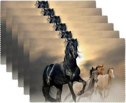 Medžiaginės paklodės, plaunamos valgomojo stalo paklodės, 6 komplektų rinkinys, meno paveikslas "Animal Running Horse