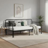 Metalinė dieninė lova Sofa lova Išskleidžiamoji lova Metalinė lova ištraukiamoji lova Miegamojo, svetainės sofa lova (juoda)