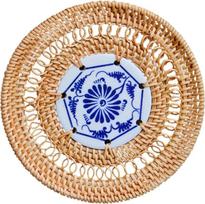 Mikikit Runder Rattan Untersetzer aus Synthetischem Material mit Wärmeisolationfunktion zum Schutz des Esstisches Elegantes Design für Teeschalen und Schüsseln im Heimgebrauch
