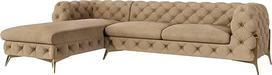 Milton Chesterfield kampinė sofa L formos kampinė sofa Kampinė sofa Svetainės baldai Gyvenamasis kraštovaizdis Minkšta sofa su metalinėmis kojelėmis 5 vietų 305 x 200 x 73 cm Smėlio spalvos kairė