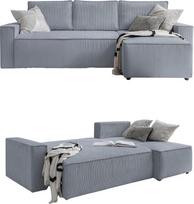 MIUFORM Brave Dave S su lovos dėže, kampinė sofa su išskleidžiamu šezlongu, 4 vietų sofa, 250 x 156 x 87 cm sofa, sulankstoma sofa su miego funkcija, sulankstoma sofa-lova (šviesiai pilka)