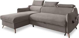 MIUFORM kampinė sofa su lovos funkcija ir lovos atlošu, "Sweet Harmony" kampinė sofa, svetainės sofa-lova, lengvai valoma, iš aksomo audinio (tamsiai smėlio spalvos, orientuota į kairę)