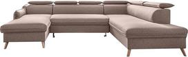 MIUFORM kampinė U formos sofa su lovos funkcija ir lovos atlošu, "Sweet Harmony" kampinė sofa, svetainės sofa-lova (smėlio spalvos, orientuota į dešinę)