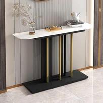 Moderner schmaler Eingangstisch für das Wohnzimmer - Stilvoller Konsolentisch mit geometrischen Metallbeinen, Flurtisch (Weiß, 100 cm) - Perfekt für kleine Räume