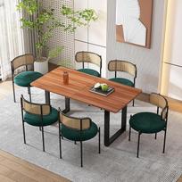 ModernLuxe 6 valgomojo kėdės, modernios laisvalaikio kėdės su rotango atlošu, aksomine pagalvėle, tvirtomis metalinėmis kojomis ir apvalia sėdynės pagalvėle, idealiai tinka svetainei ir miegamajam, žalios spalvos