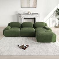Modulinė kampinė sofa be surinkimo, ergonomiška ir draugiška naminiams gyvūnėliams, pagaminta iš velvetinio audinio, su itin plačiais porankiais, 32D elastingu paminkštinimu, skirta svetainei ir miegamajam (žalia)