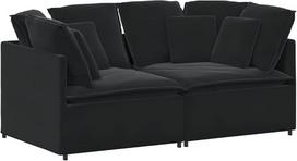 Modulinė kampinė sofa Juodas aksomas 200 x 100 x 64 cm Tvirtas metalinis rėmas su daugybe pagalvėlių Modernus dizainas Svetainė Paauglių kambarys Virtuvė Balkonas ir maži kambariai