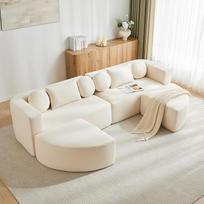 Modulinė sofa Chenille Beige 292 cm Debesų sofa, gyvenamasis kraštovaizdis Miego funkcija, visiškai surenkamas dizaino baldas (smėlio spalvos)