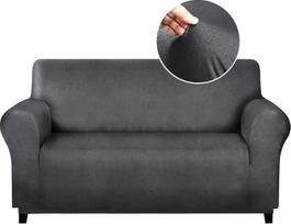 molasofa Übergroße Liebessitzbezug für Heimdekoration, weiches lederähnliches Spandex, Loveseat-Bezug, rutschfest, 1-teilig, Couchbezug für Hunde/Katzen/Kinder (übergroßes Loveseat, Dunkelgrau)
