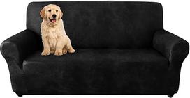 molasofa Übergroße Liebessitzbezug für Heimdekoration, weiches lederähnliches Spandex, Loveseatbezug, rutschfest, 1-teilig, Couchbezug für Hunde/Katzen/Kinder (Oversized Loveseat, Schwarz)