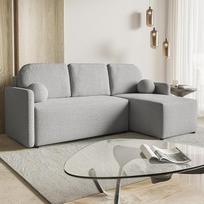 MOTIVENA "Madera" kampinė sofa su miego funkcija ir lovos dėže, L forma, 3 sėdimos vietos, sofa-lova su lovos dėže, L formos sofa, "Cloud" sofa, "Boucle" sofa, šviesiai pilka