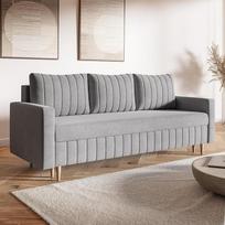 MOTIVENA "Leo" sofos komplektas, 3 vietų sofa su miegamąja funkcija, 215 cm pločio sofa lova, sulankstoma sofa su miego funkcija, sofa lova su miego funkcija, "Bonell" spyruoklių šerdis (H4), aksominė sofa pilkos spalvos