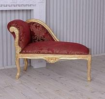 PALAZZO INT Ottoman "Sanssouci Castle" | Rokoko stiliaus sofa su paauksuotu mediniu rėmu | Raudonas/auksinis apmušalas | Šabliškas šezlongas, rankų darbo, matmenys 105 x 50 x 76 cm, sėdynės aukštis 47 cm