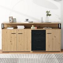 Pramoninė komoda su trimis durimis ir trimis stalčiais 150 x 35 x 75,9 cm Komoda Virtuvės spintelė Daugiafunkcinė spintelė Sandėliavimo spintelė Highboard su metalinėmis rankenomis miegamajam ir svetainei