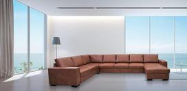 Quattro Meble 100 % natūralios odos kampinė sofa Maljorkos U formos 240 x 335 x 170 cm odinė Granada Savannah Ottoman Dešinioji sofa sofa su lovos funkcija ir lovos dėže Kampinė sofa Tikra oda Daug
