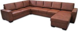 Quattro Meble 100 % natūralios odos kampinė sofa Maljorkos U formos 240 x 350 x 170 cm odinė Granada Savannah Ottoman Dešinioji sofa sofa su lovos funkcija ir lovos dėže Kampinė sofa iš natūralios odos didelė