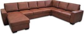 Quattro Meble Didelė 8 vietų natūralios odos kampinė sofa Mallorca U formos 170 x 350 x 240 cm odinė Granada Savannah Ottoman kairė sofa sofa su lovos funkcija ir lovos dėže Kampinė sofa iš natūralios odos