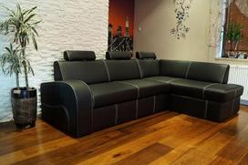 Quattro Meble Hermes Nero Antalya II 3 pakopų tikros odos kampinė sofa su miego funkcija, lovos dėže ir galvos atlošais Kampinė sofa iš tikros odos, juoda