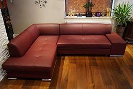Quattro Meble London PIK Tikros odos kampinė sofa 275 x 185 cm Vyno raudona su lovos funkcija ir lovos dėže Tikros odos kampinė sofa Didelis spalvų pasirinkimas