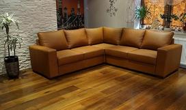 Quattro Meble Tikros odos kampinė sofa Mallorca RE 245 x 245 cm Sofa-lova su lovos funkcija ir lovos dėže Kampinė sofa iš tikros odos Venice Cognac