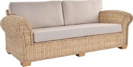Ratano sofa Chester Lounge Lounger Sofa Svetainės sofa Natūrali rotango sofa su pagalvėle Ratano baldai (3 sėdimos vietos, natūrali šviesa)