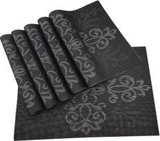 Raudoni dekoratyviniai virtuvės PVC stalo kilimėliai "Doilies Mantles", atsparūs slydimui, puodelių kilimėliai, padėkliukai, padėkliukų rinkinys, priedai (spalva: juoda)
