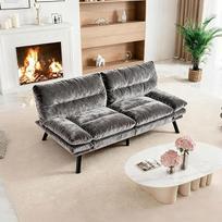 Reguliuojama dvivietė sofa, šiuolaikinė šenilinė sofa-lova, dvivietė su ergonomišku atlošu, porankiais ir atlošu, daugkartinio reguliavimo, svetainės sofa su metalinėmis kojelėmis (tamsiai pilka)