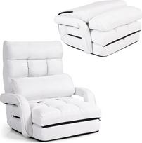 RELAX4LIFE sulankstoma sofa, grindų sofa su miego ir atsilenkimo funkcija, sulankstoma viengulė sofa su porankiu ir nugaros pagalvėle, reguliuojama sulankstoma kėdė, minkšta grindų kėdė, atlošiama kėdė namams ir biurui