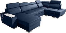 Robin Inspire Cezar Corner Sofa Miego funkcija Miegamojo lovos dėžė Reguliuojami galvos atlošai Sofa L formos sofa lova Laisvai pastatoma kampinė sofa lova Svetainės baldai, įskaitant nešiojamojo kompiuterio stalo lizdą Dešinė Navy