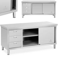 Royal Catering Centrinis darbo stalas su spintelėmis su stumdomomis durimis ir 3 stalčiais 180 x 70 x 85 cm