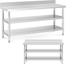 Royal Catering Nerūdijančio plieno sieninis stalviršis su apvadu 2 lentynos 180x60cm