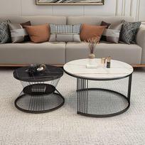 Runde Couchtische mit Marmor-Muster, 2er-Set mit goldfarbenen Metallbeinen für Wohnzimmer, Schlafzimmer, Büro, Balkon, Wohnungsdekoration.