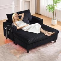 Šezlongas, sofa lova, sofa su LED ir USB-C prievadu, 2 pagalvėlėmis ir gėrimų laikikliais, sofa lova svetainei ir miegamajam, juoda